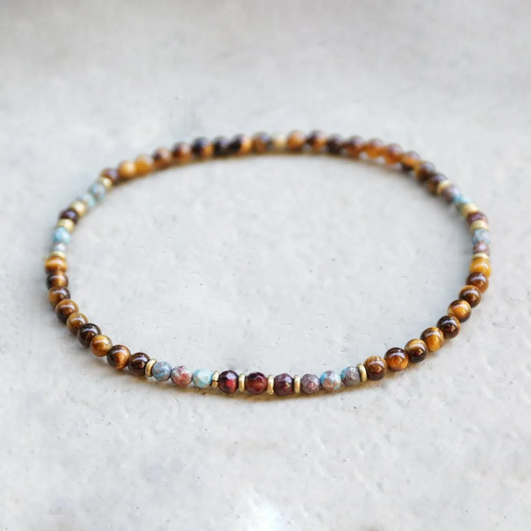 "Abundance and Joy" Tiger's Eye and Agate Delicate Gemstone Anklet