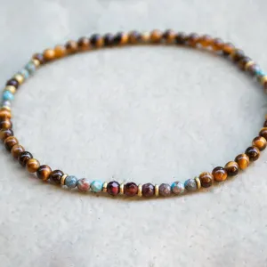 "Abundance and Joy" Tiger's Eye and Agate Delicate Gemstone Anklet