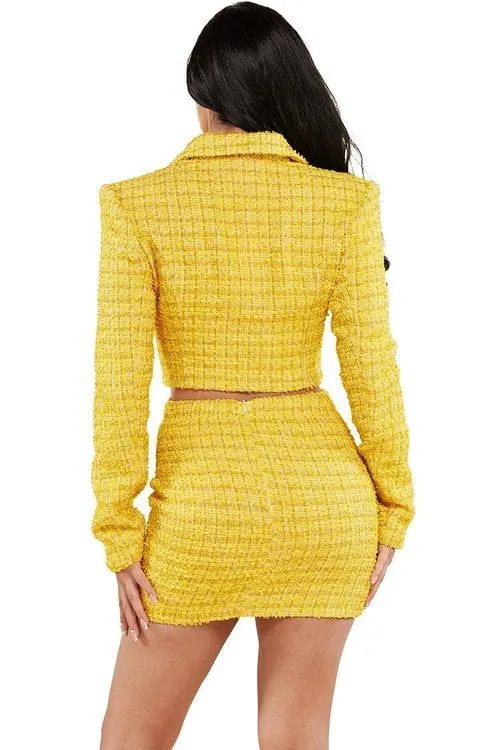 "CHANCE VIVE" YELLOW SET, CROPPED JACKET & MINI SKIRT