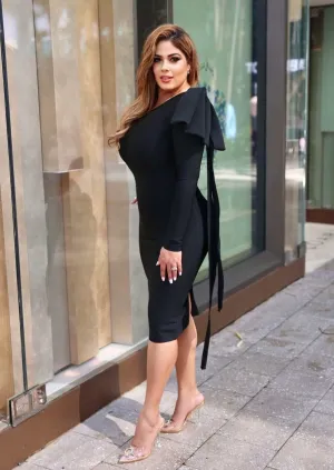 "CINDY" BLACK MIDI PARTY DRESS