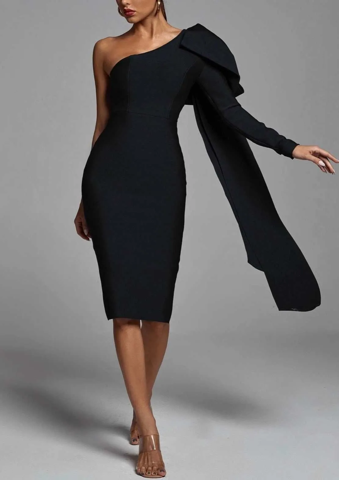 "CINDY" BLACK MIDI PARTY DRESS