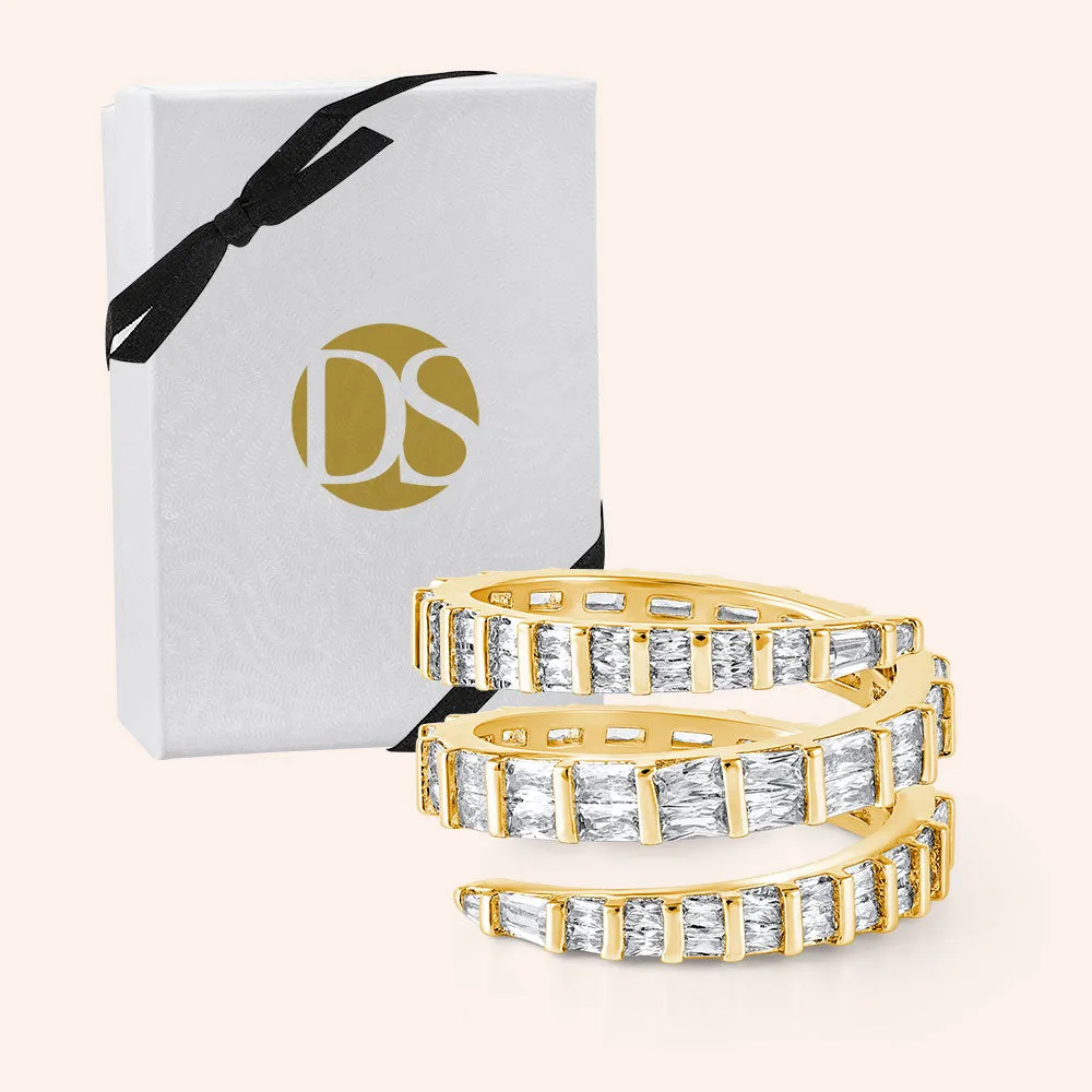 "Come to Me" 2.9CTW Baguette Cut Gold Spiral Ring
