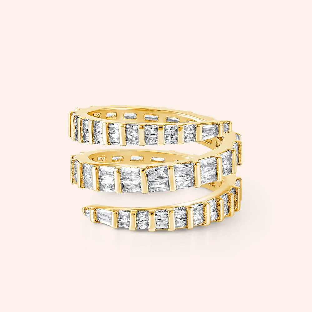 "Come to Me" 2.9CTW Baguette Cut Gold Spiral Ring