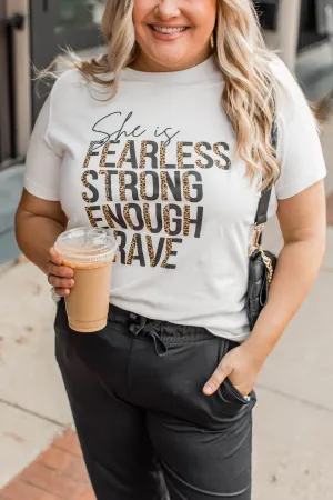 "She Is Fearless" Leopard Graphic Tee- Cream