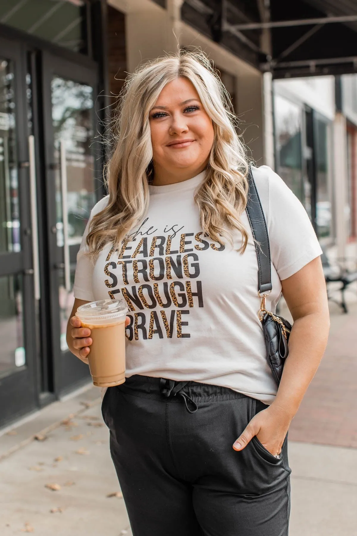 "She Is Fearless" Leopard Graphic Tee- Cream