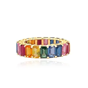 Rainbow Emerald Cut Eternity Ring