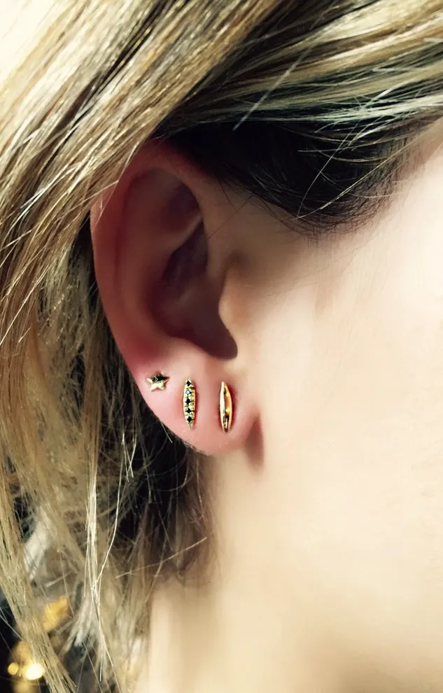 Raw Earrings With Black Diamond Pavé - White Gold