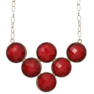 Red Beaded Statement Chain Necklace