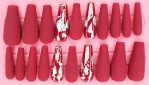 Red Storm Long Coffin Matte Press On Nails Long