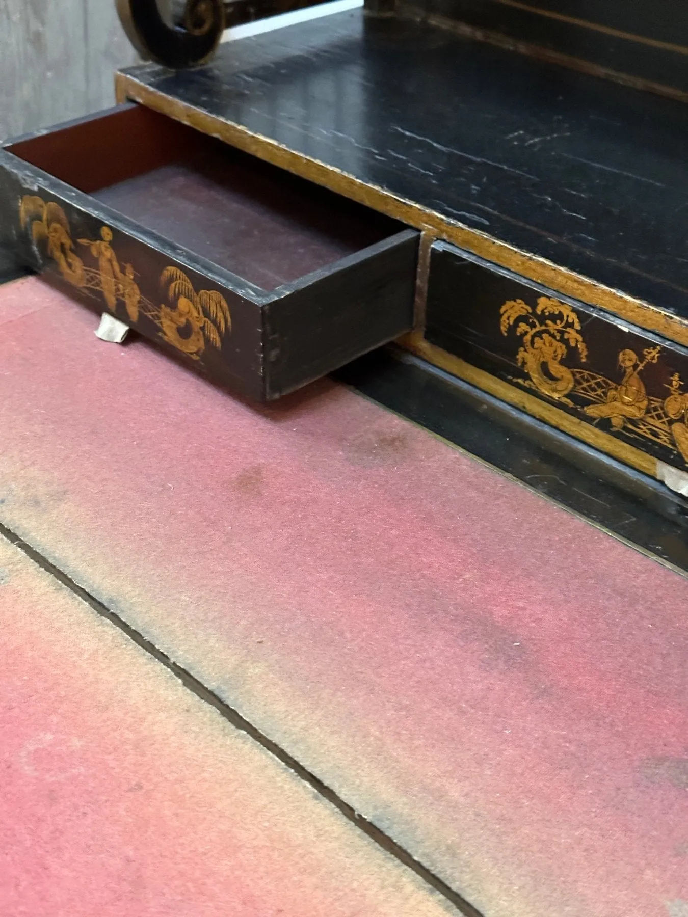 Regency Black Painted and Parcel-Gilt Chinoiserie Decorated Side Cabinet