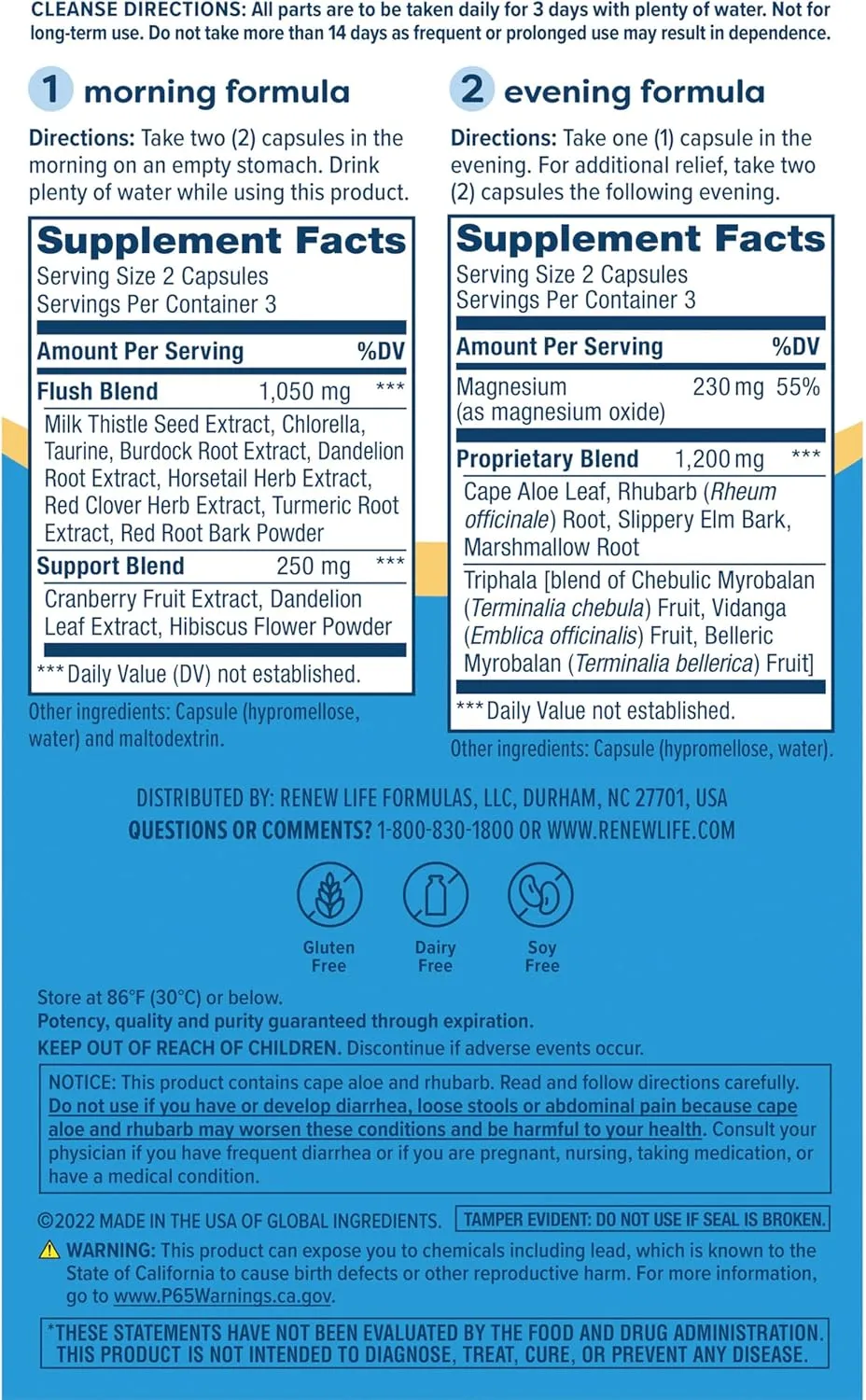Renew Life 3-Day Cleanse Total Body Reset 2-Part Detox Cleanse Capsules, Digestive Wellness and Regularity, Herbal Blend with Magnesium and Cranberry, Soy, Dairy and gluten-free 12 Count