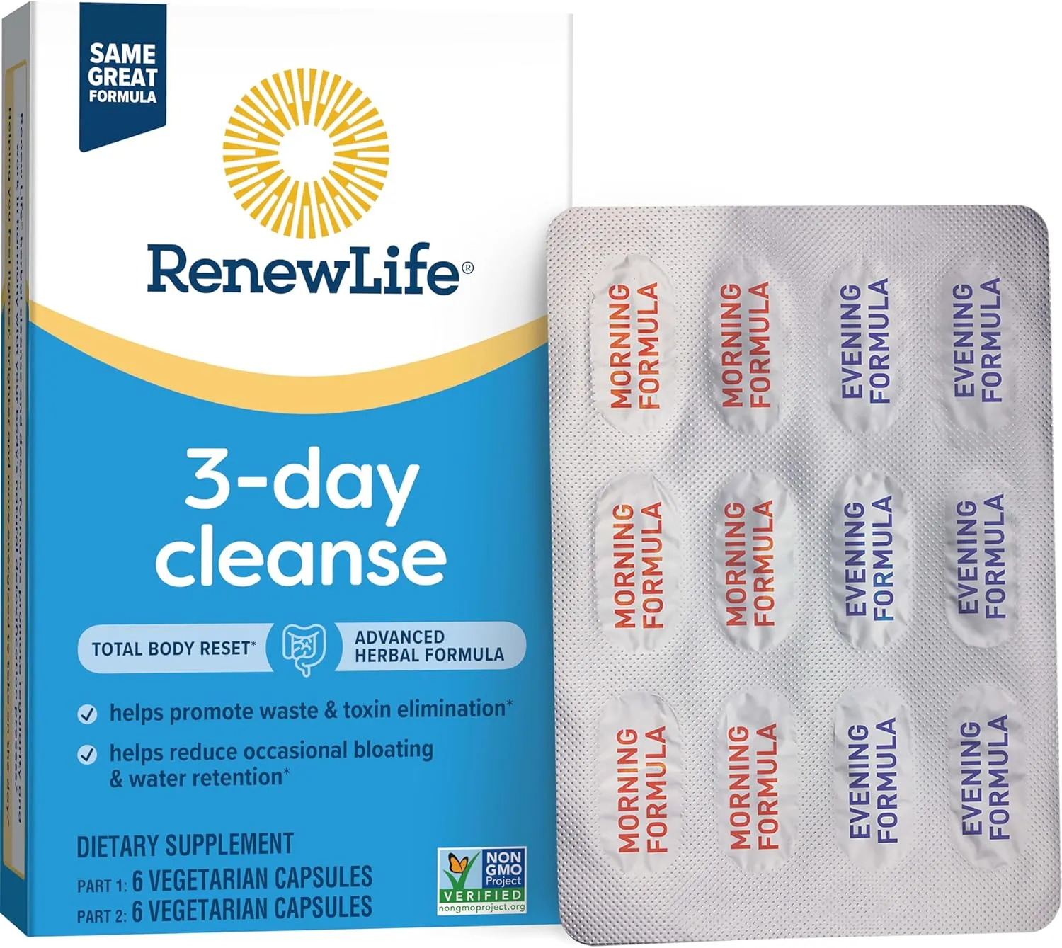 Renew Life 3-Day Cleanse Total Body Reset 2-Part Detox Cleanse Capsules, Digestive Wellness and Regularity, Herbal Blend with Magnesium and Cranberry, Soy, Dairy and gluten-free 12 Count