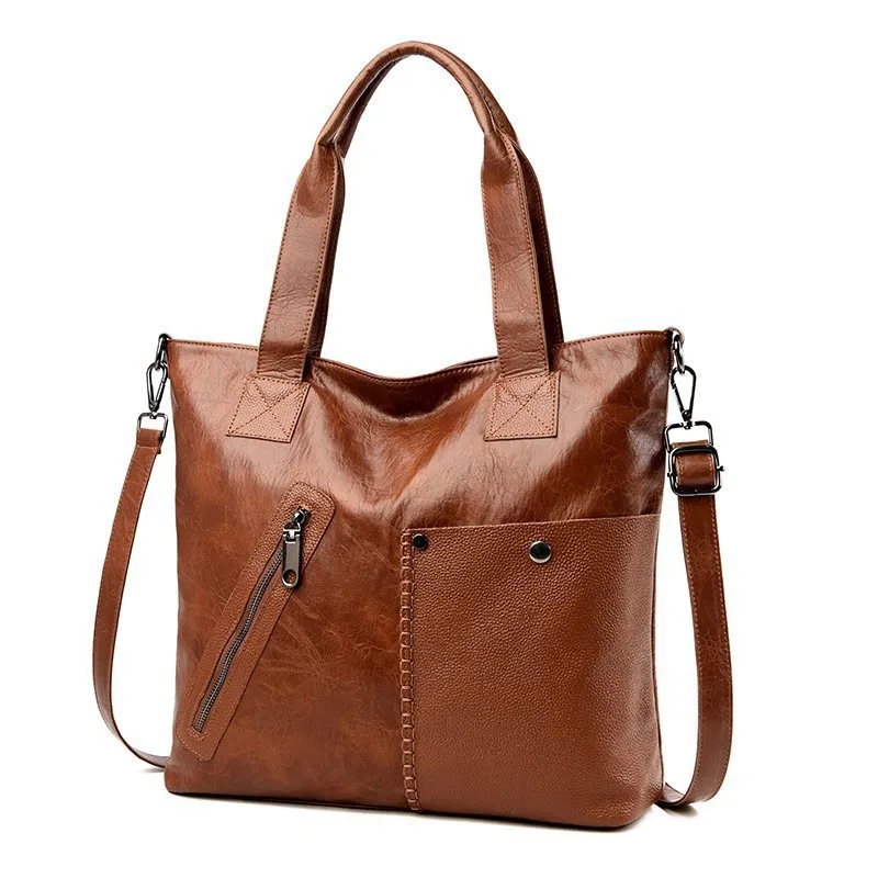 Retro Fashion PU Soft Leather Handbags Large Capacity Single Shoulder Bag