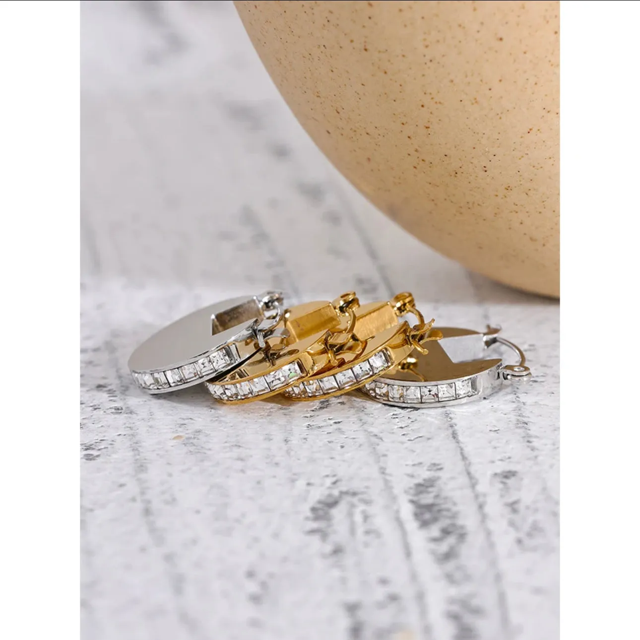 Round Stainless Steel hoops with CZ embellishment. 210-06 | Erika Williner Designs