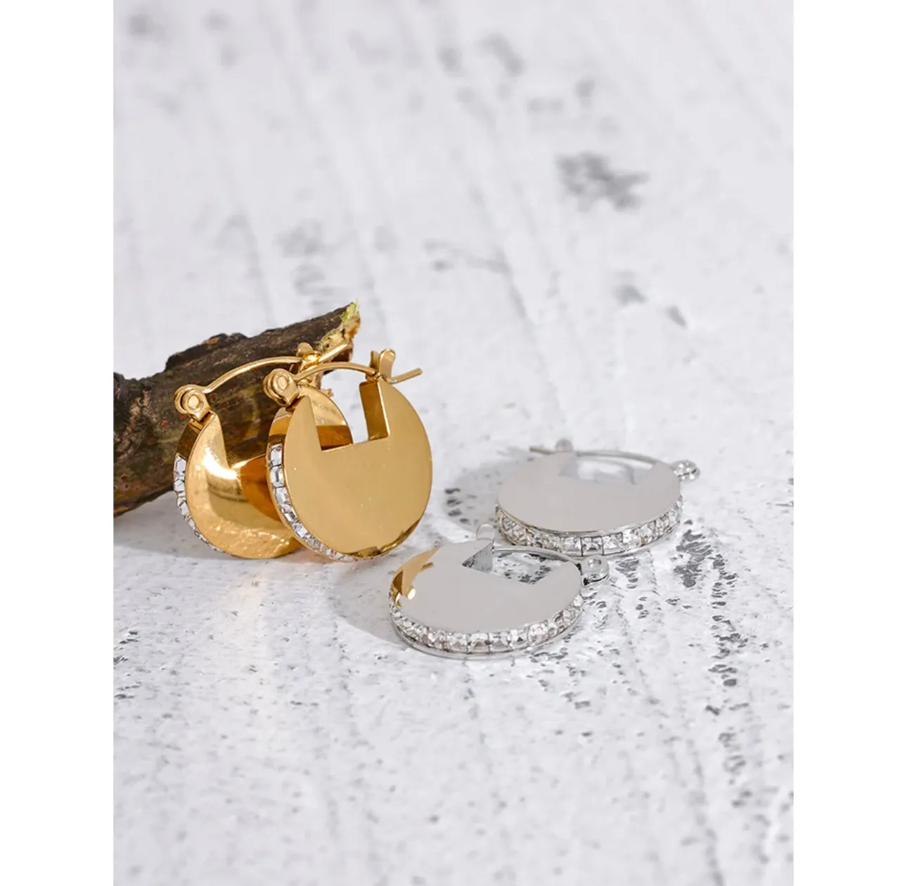 Round Stainless Steel hoops with CZ embellishment. 210-06 | Erika Williner Designs
