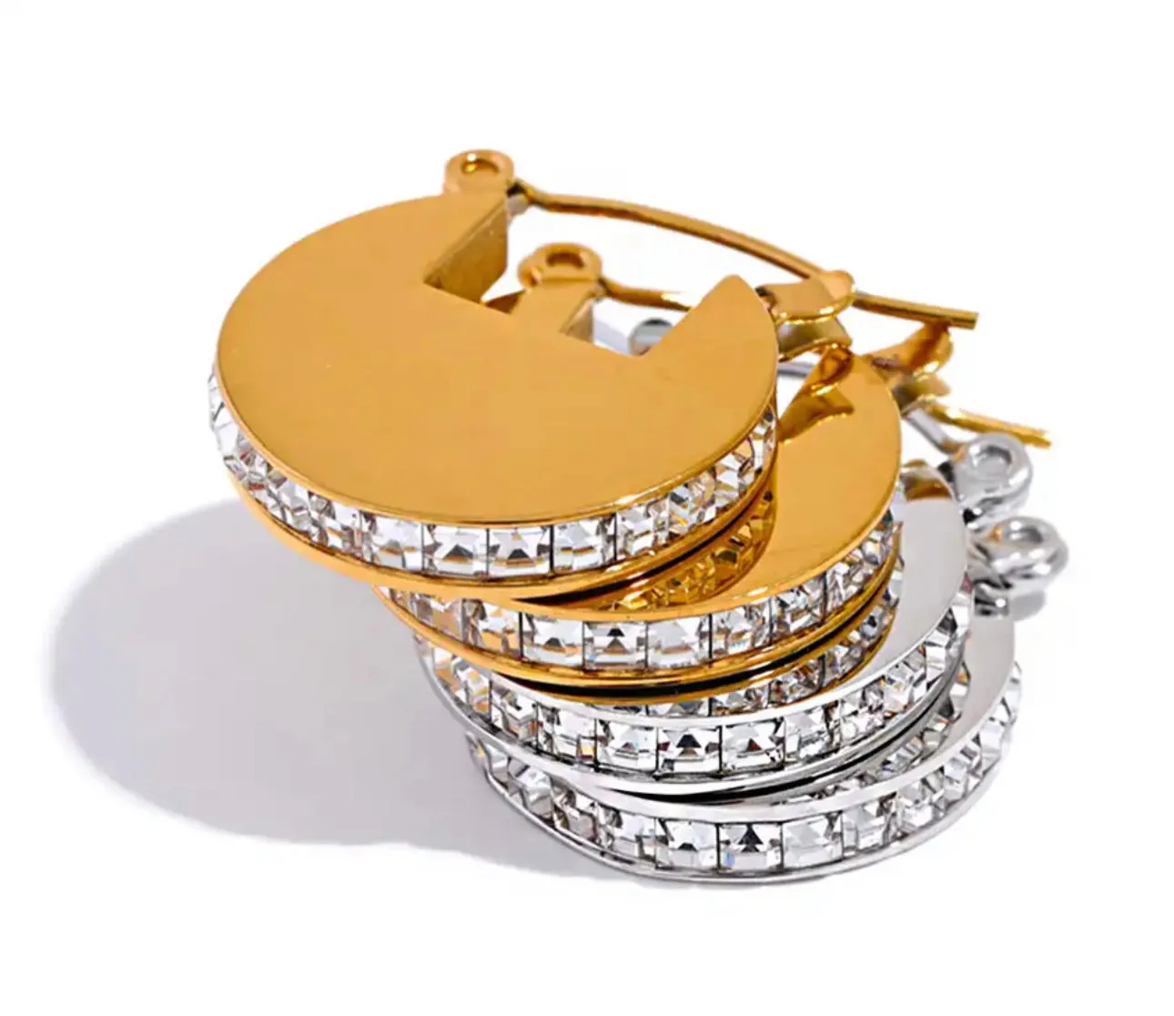 Round Stainless Steel hoops with CZ embellishment. 210-06 | Erika Williner Designs