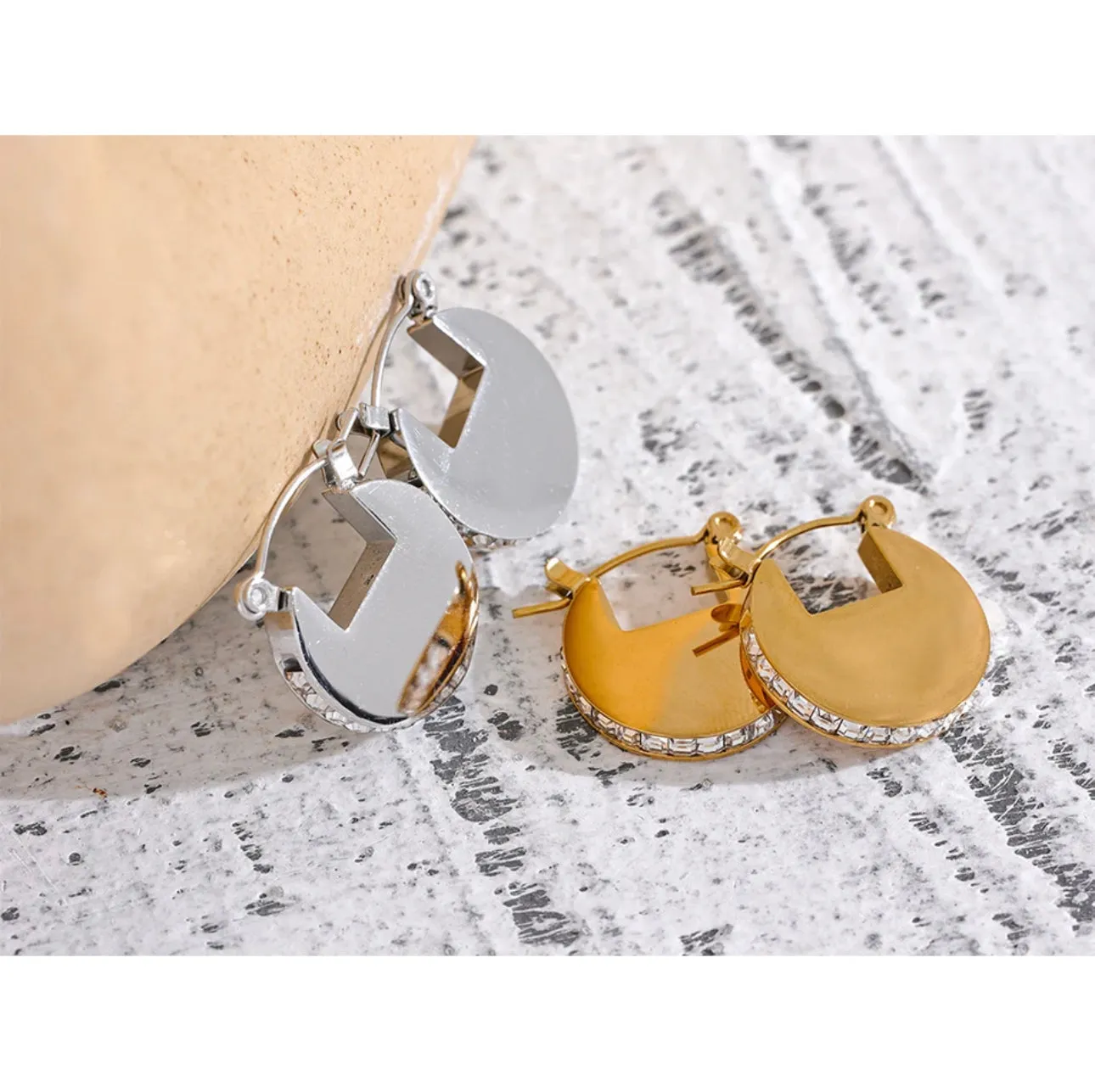 Round Stainless Steel hoops with CZ embellishment. 210-06 | Erika Williner Designs
