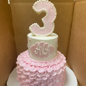 Ruffles & Triple Dot Tiered Cake with Cookie Number