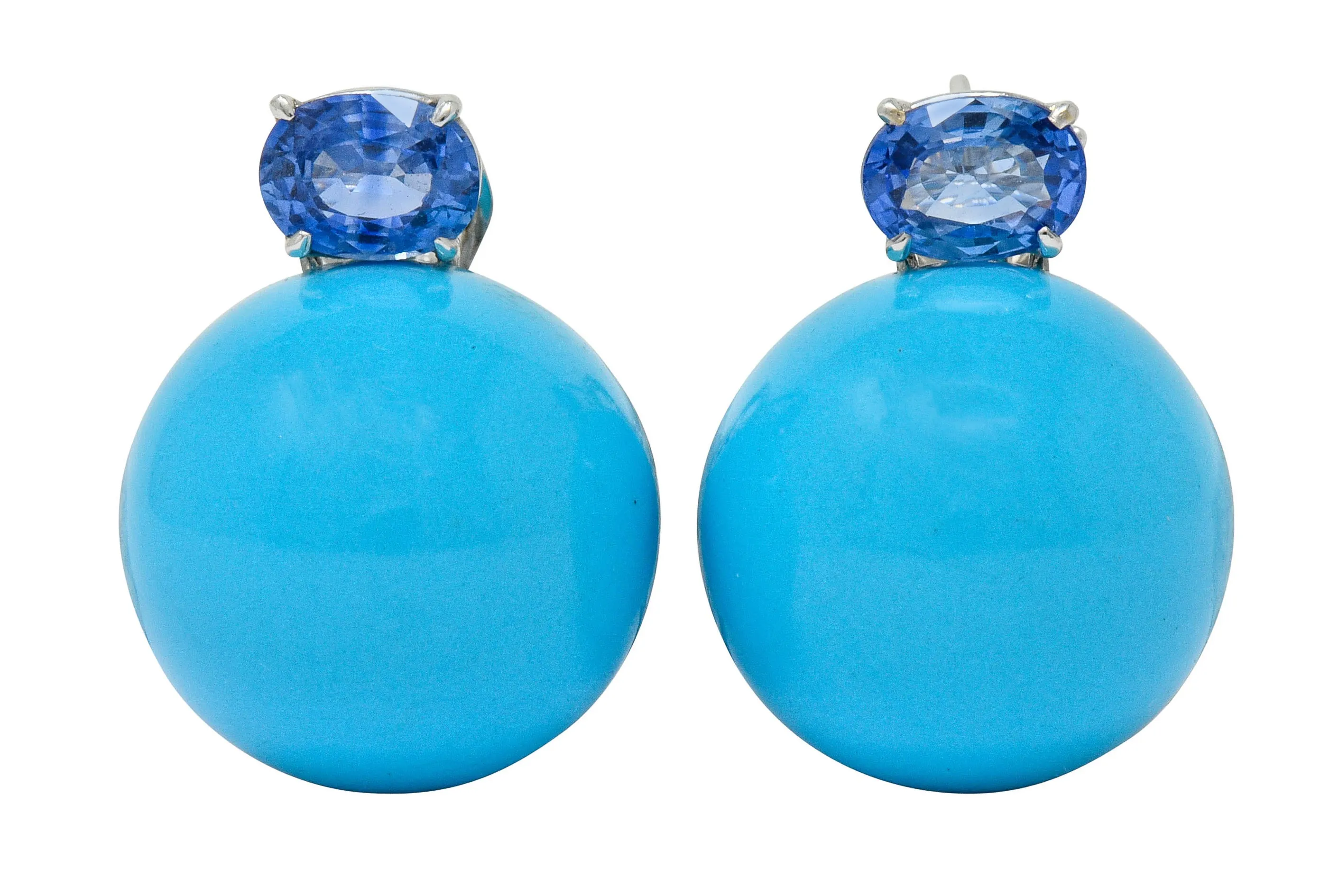 Sabbadini Vintage Turquoise Sapphire 18 Karat White Gold Ball Earrings