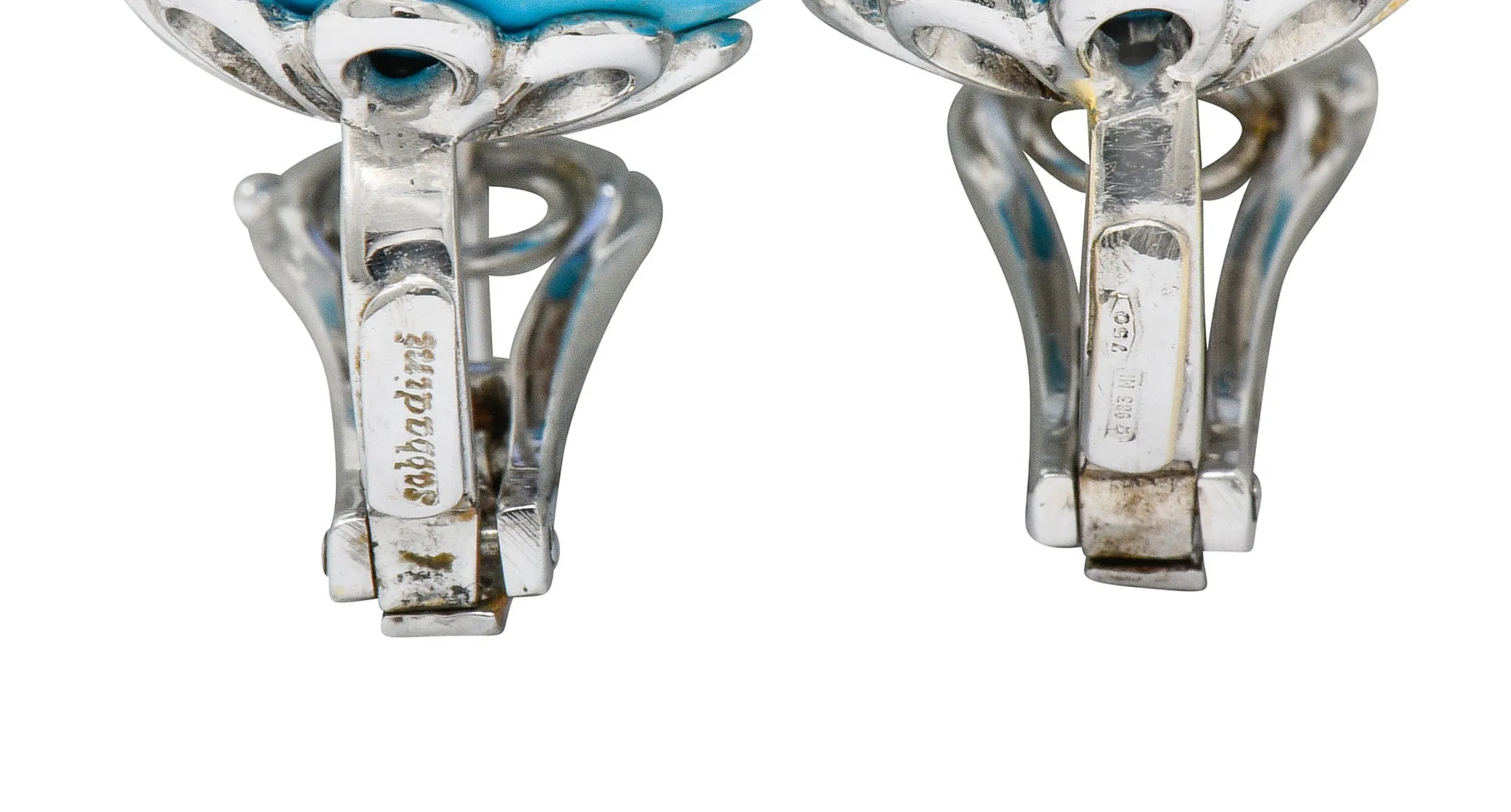 Sabbadini Vintage Turquoise Sapphire 18 Karat White Gold Ball Earrings