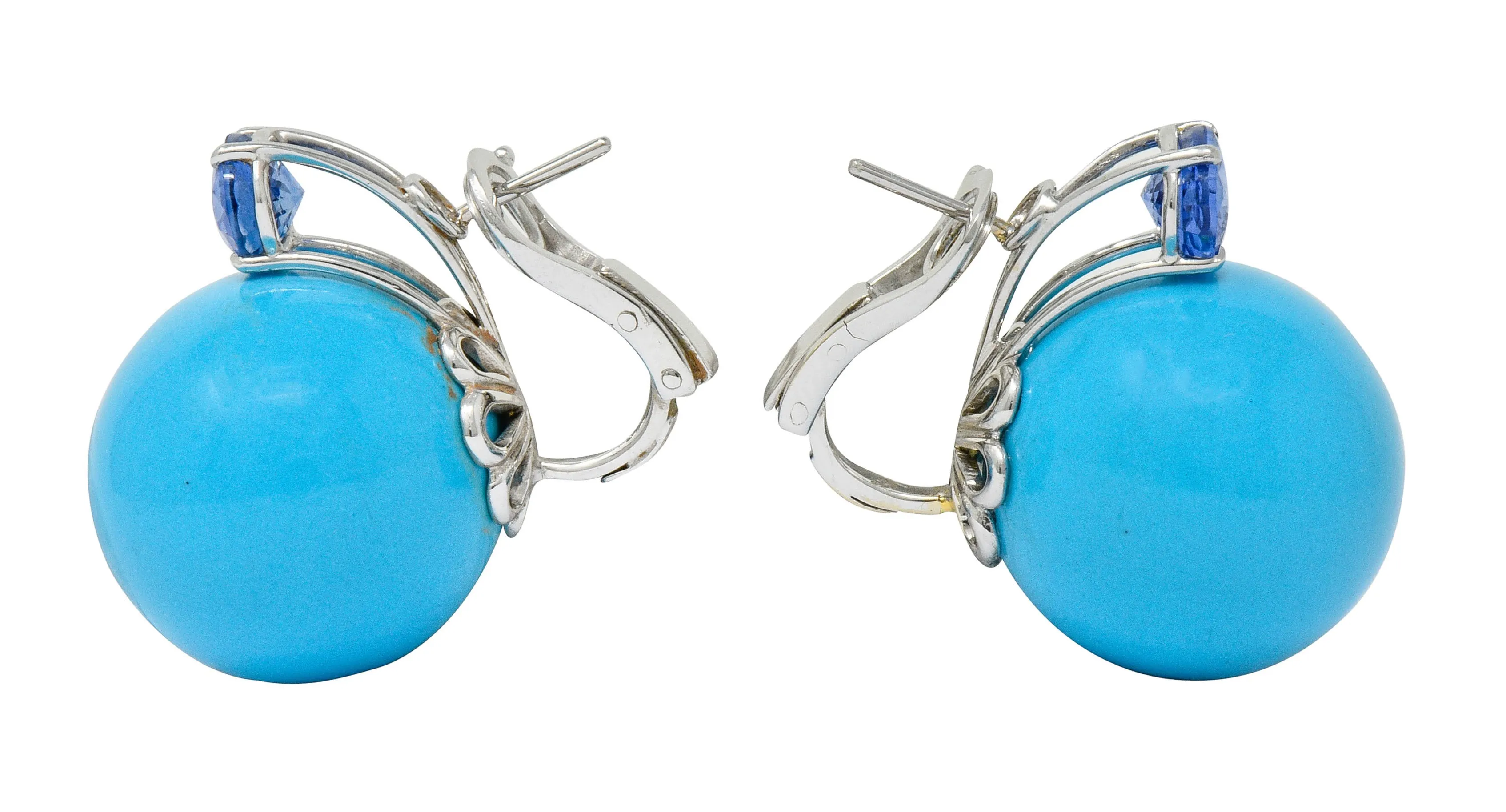 Sabbadini Vintage Turquoise Sapphire 18 Karat White Gold Ball Earrings