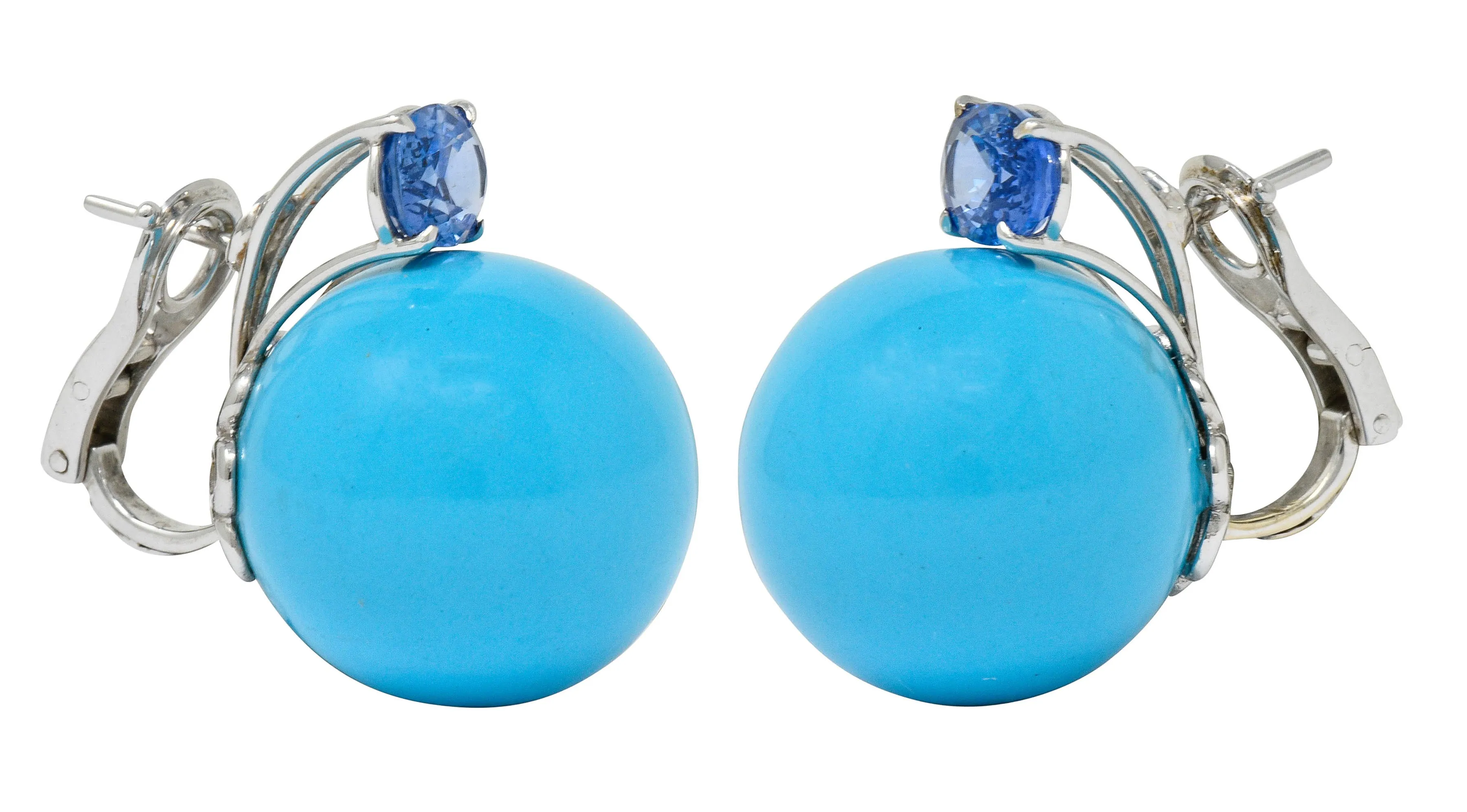 Sabbadini Vintage Turquoise Sapphire 18 Karat White Gold Ball Earrings