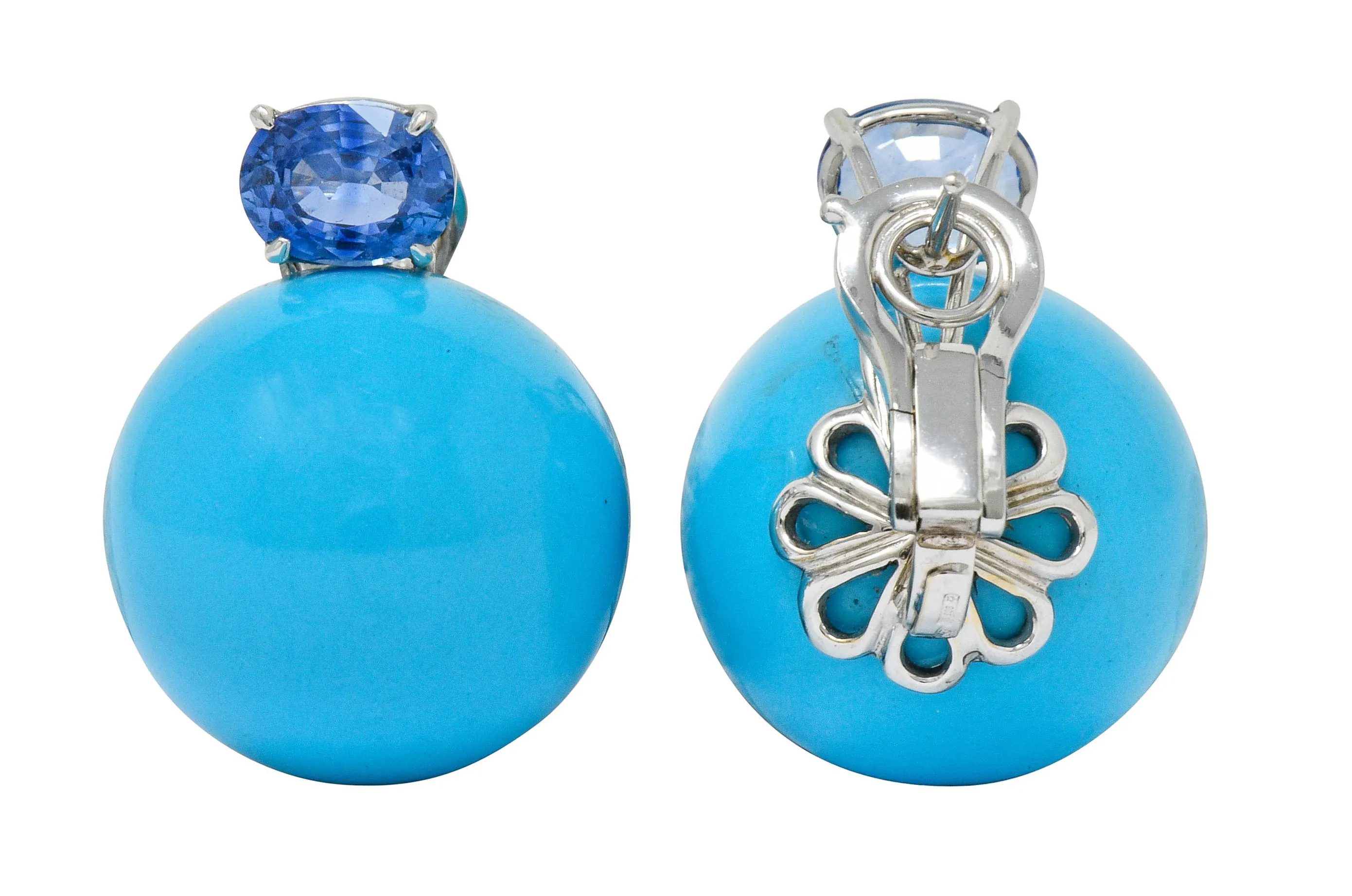 Sabbadini Vintage Turquoise Sapphire 18 Karat White Gold Ball Earrings
