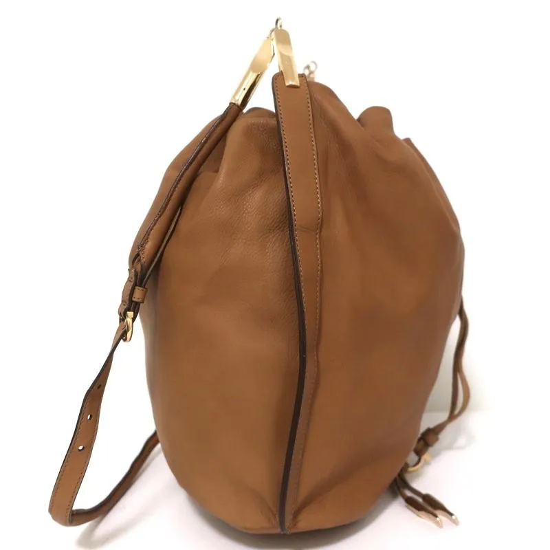Salvatore Ferragamo Bucket Bag Brown Leather Large Drawstring Crossbody Bag