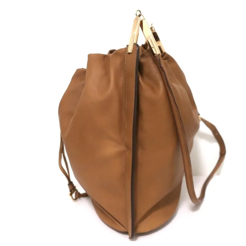 Salvatore Ferragamo Bucket Bag Brown Leather Large Drawstring Crossbody Bag