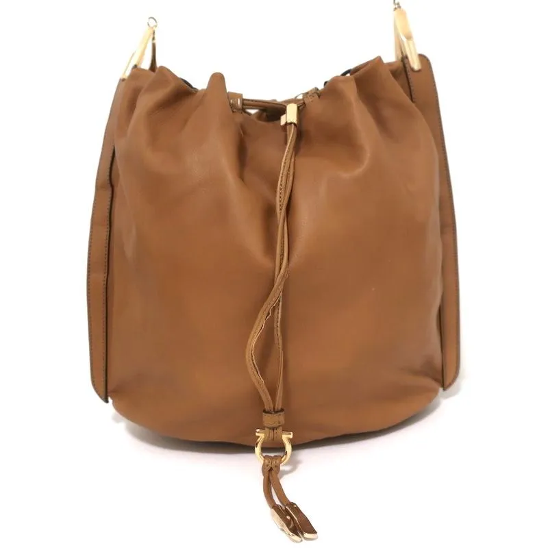 Salvatore Ferragamo Bucket Bag Brown Leather Large Drawstring Crossbody Bag