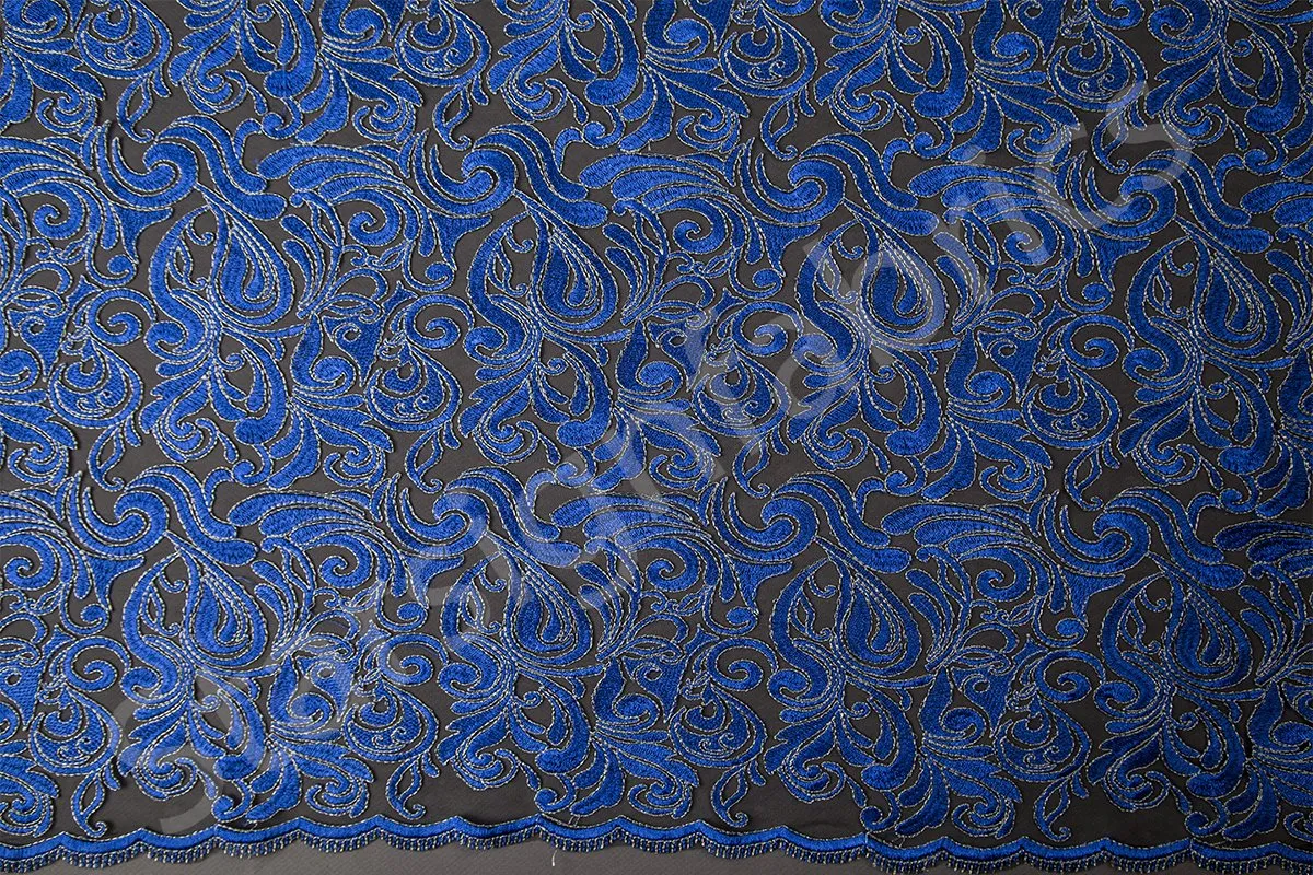 Scalloped Ornamental Thread Embroidered Fabric