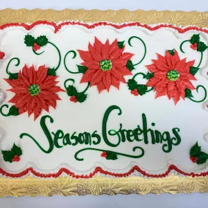 Seasons Greetings, Traditional Poinsettia Sheet Cake Design