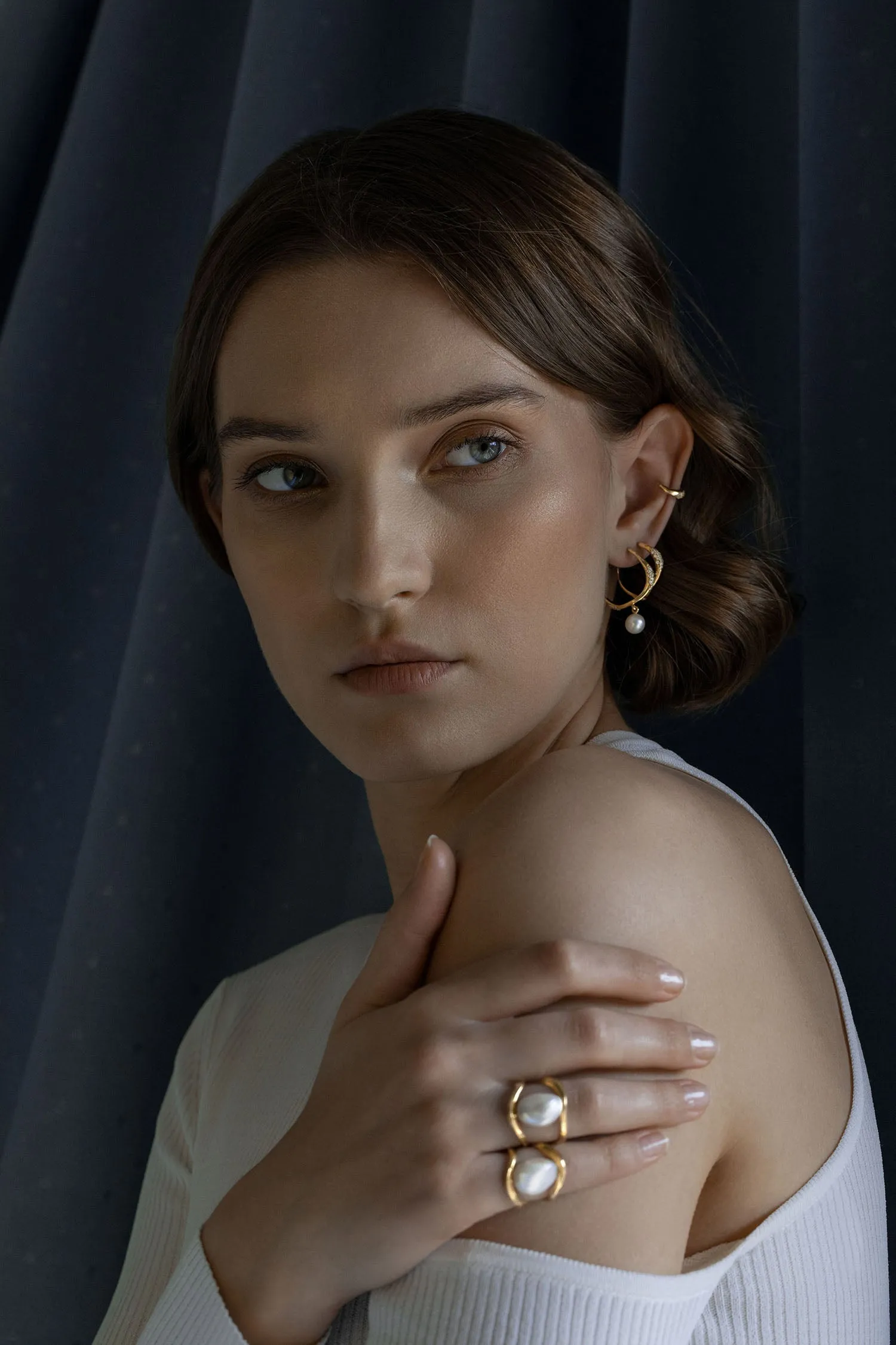 SET OF THREE FEMININE WAVES PAVE HOOP EARRINGS