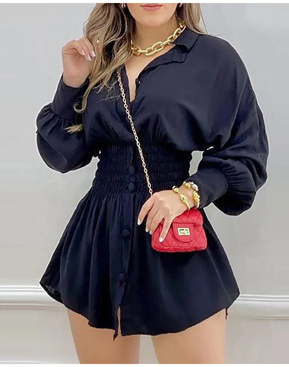 Sexy Long Sleeve Mini Dress Casual Print High Waist Shirt Dress Chic Spring Fall Dress