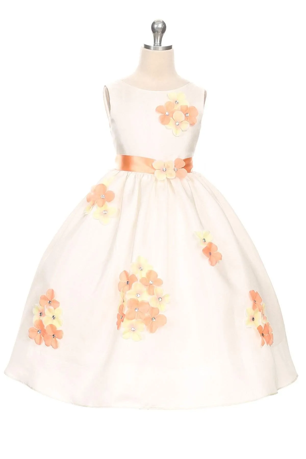 Shantung Dress Decorated with Flower - Ivory
