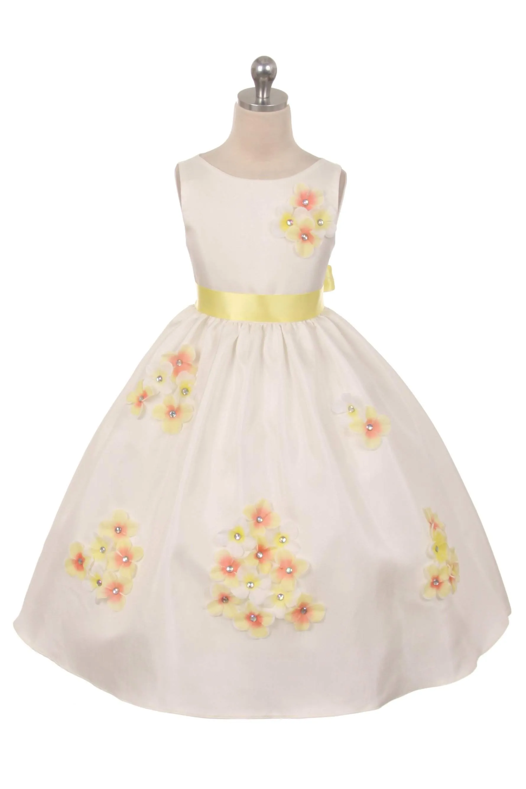 Shantung Dress Decorated with Flower - Ivory