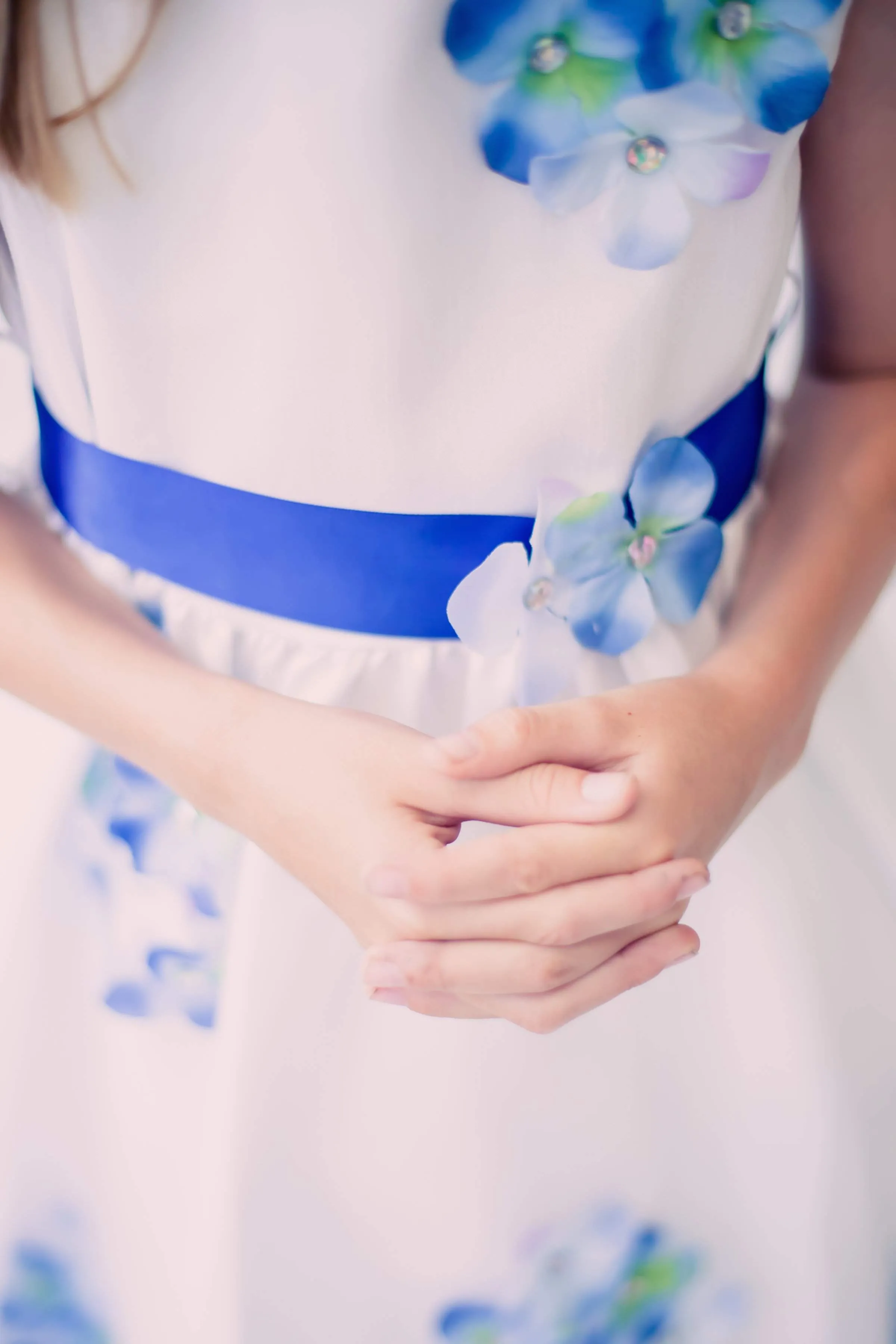Shantung Dress Decorated with Flower - Ivory