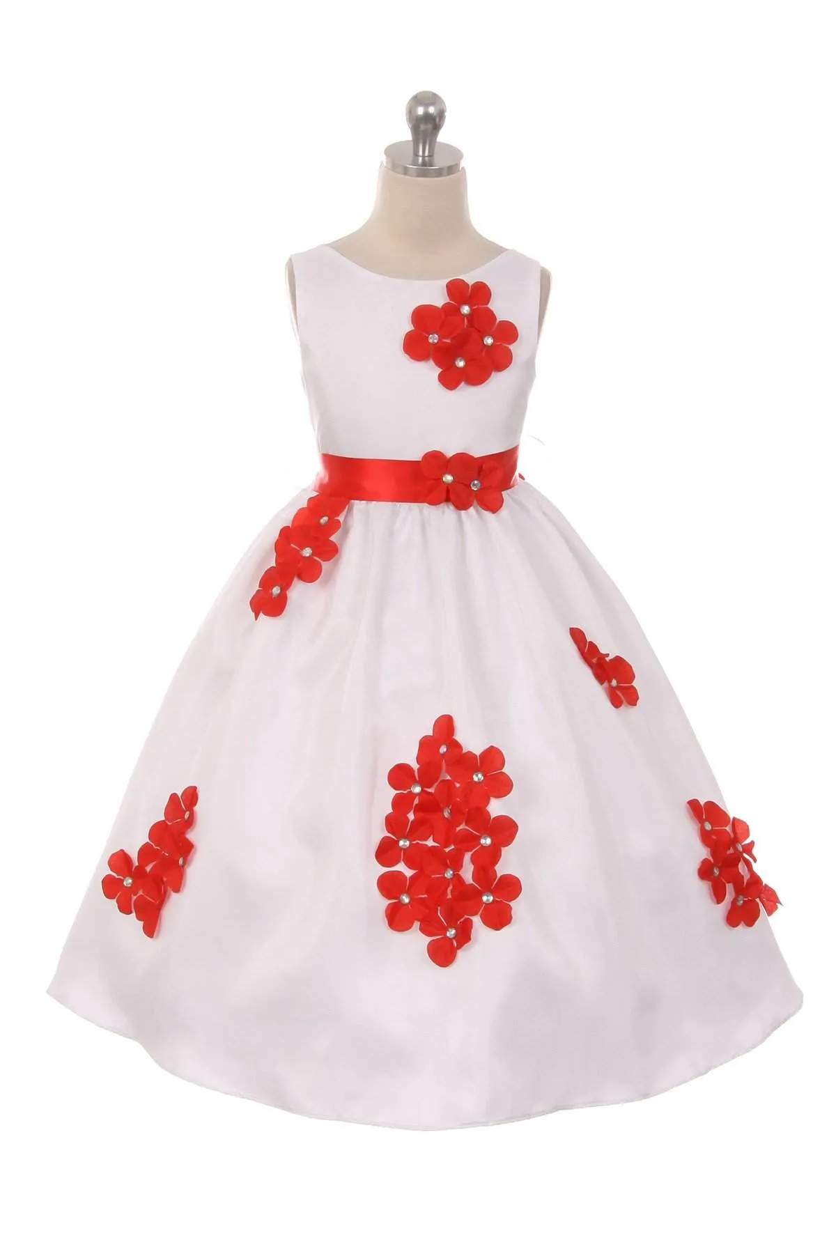 Shantung Dress Decorated with Flower - Ivory