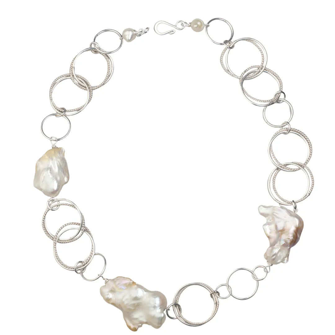 Silver Baroque Pearl Necklace and Earring