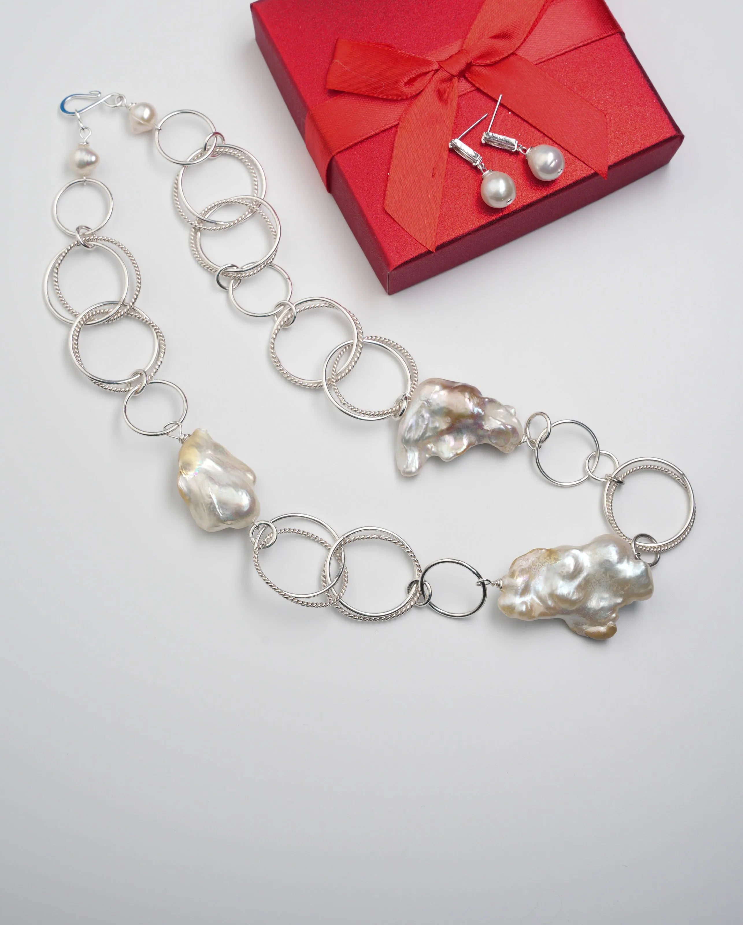 Silver Baroque Pearl Necklace and Earring