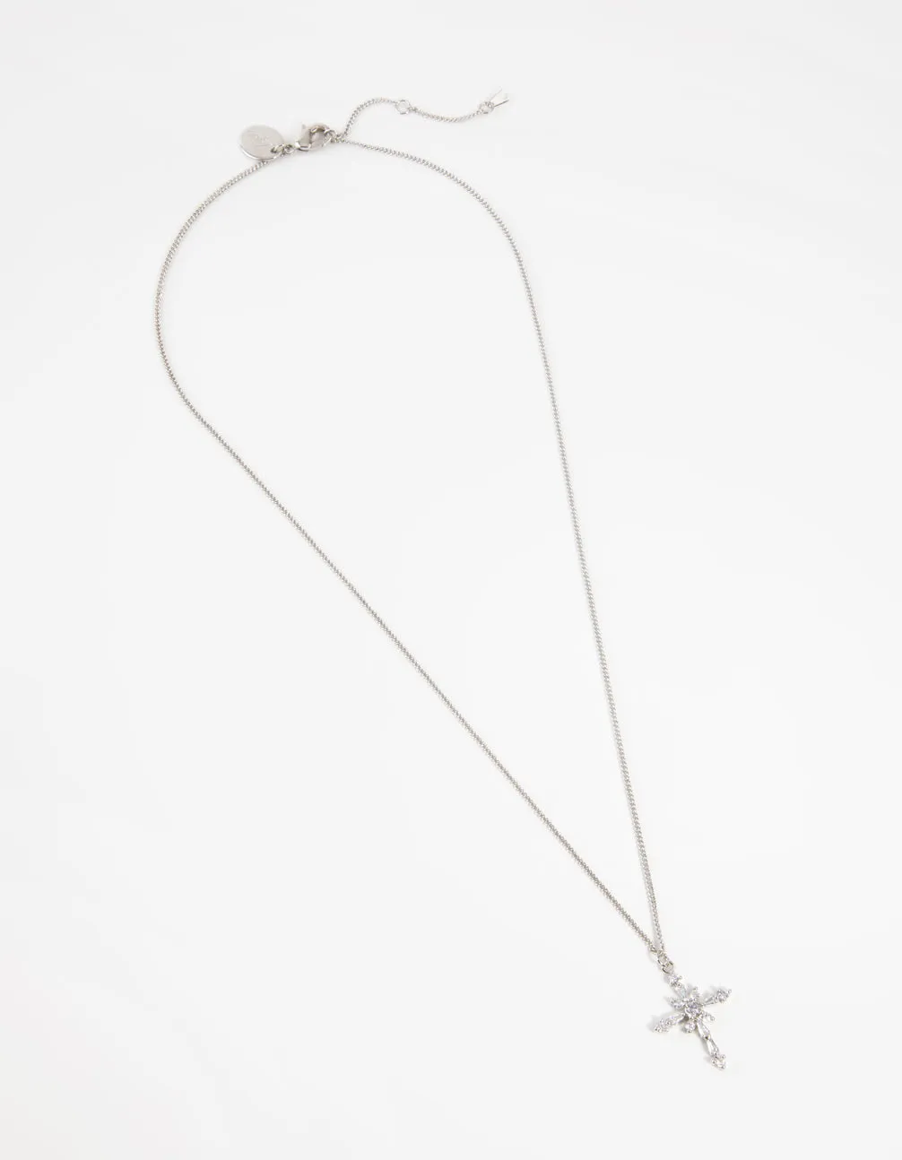 Silver Decorated Cross Pendant Necklace