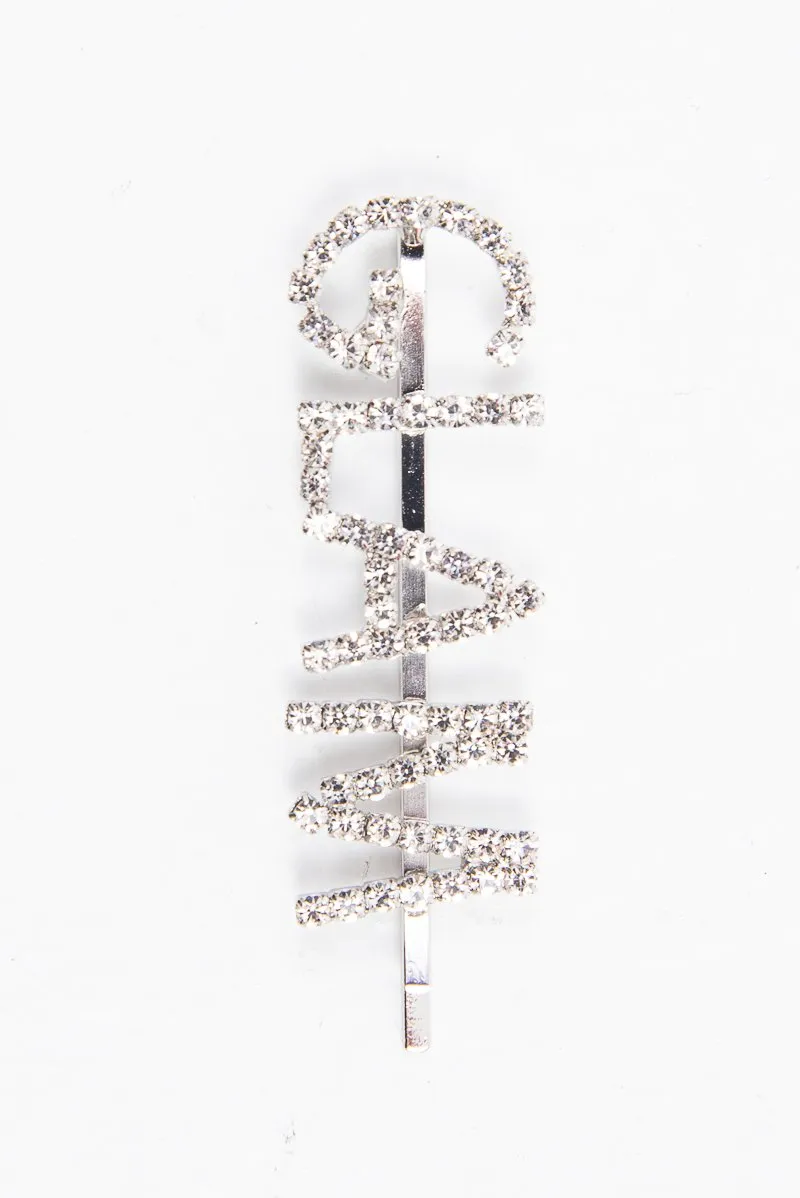 Silver Diamante Glam Slogan Hair Slide - Azelia