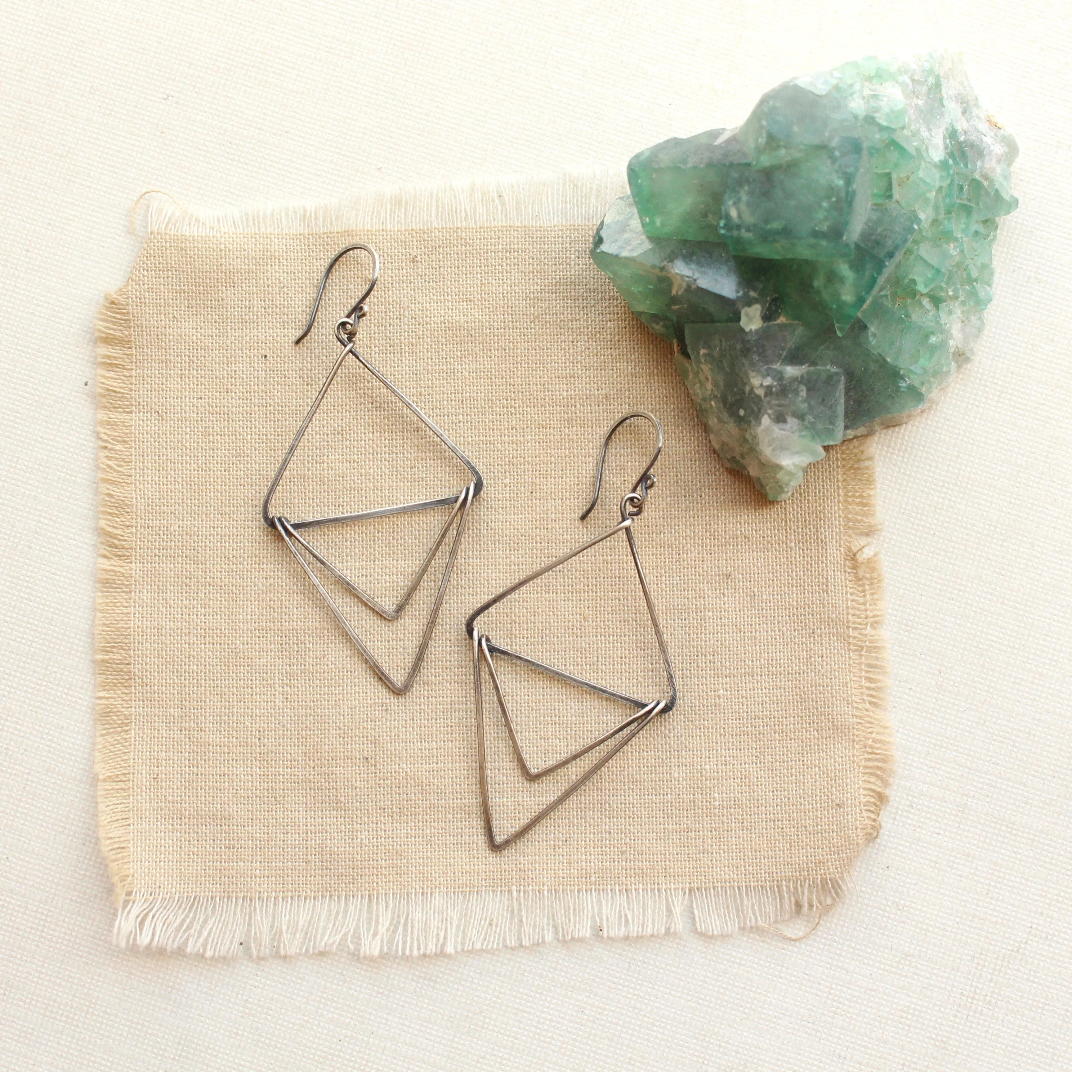 Silver Triple Triangle Hoop Earrings