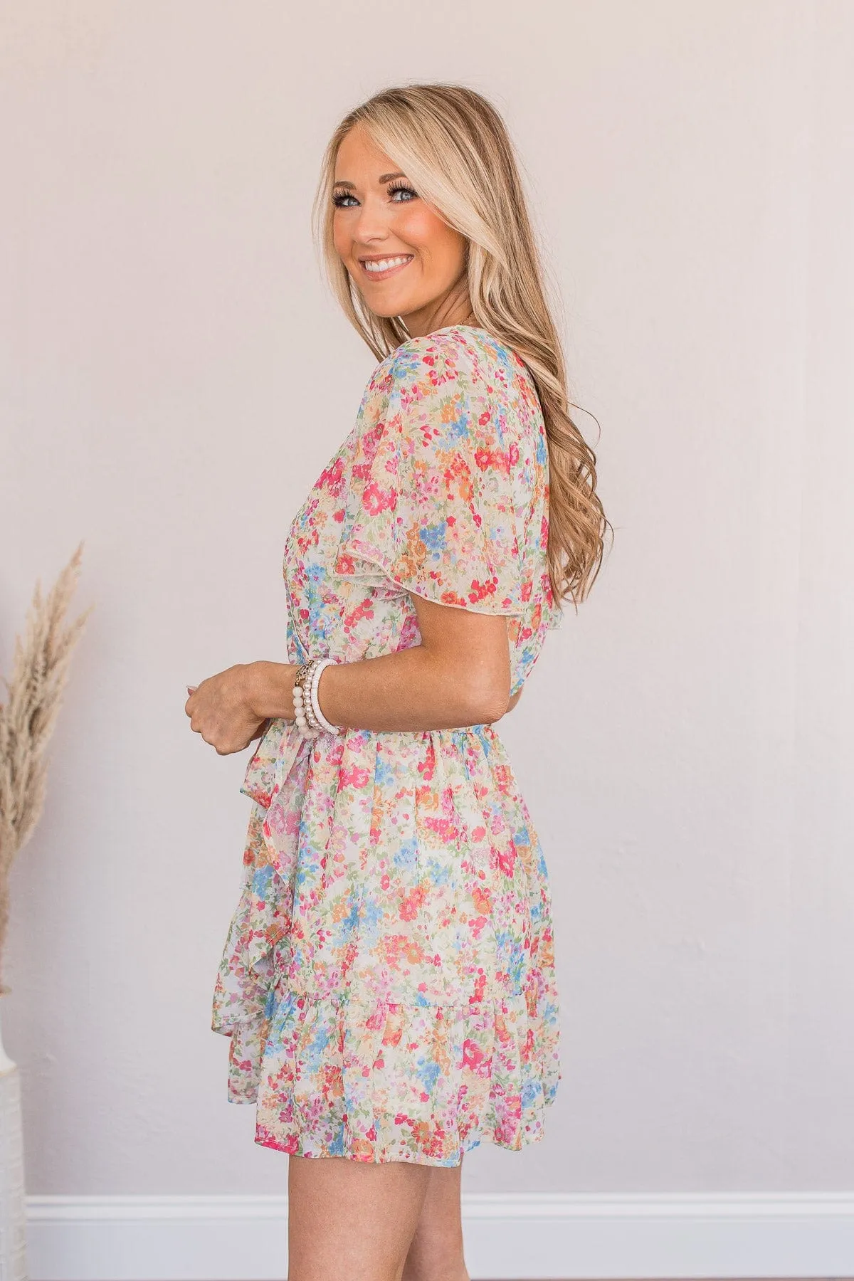 Sitting In The Garden Floral Dress- Ivory