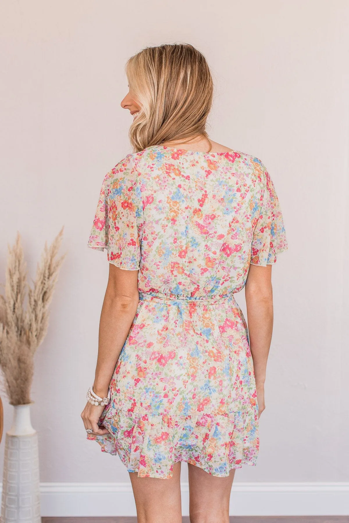 Sitting In The Garden Floral Dress- Ivory