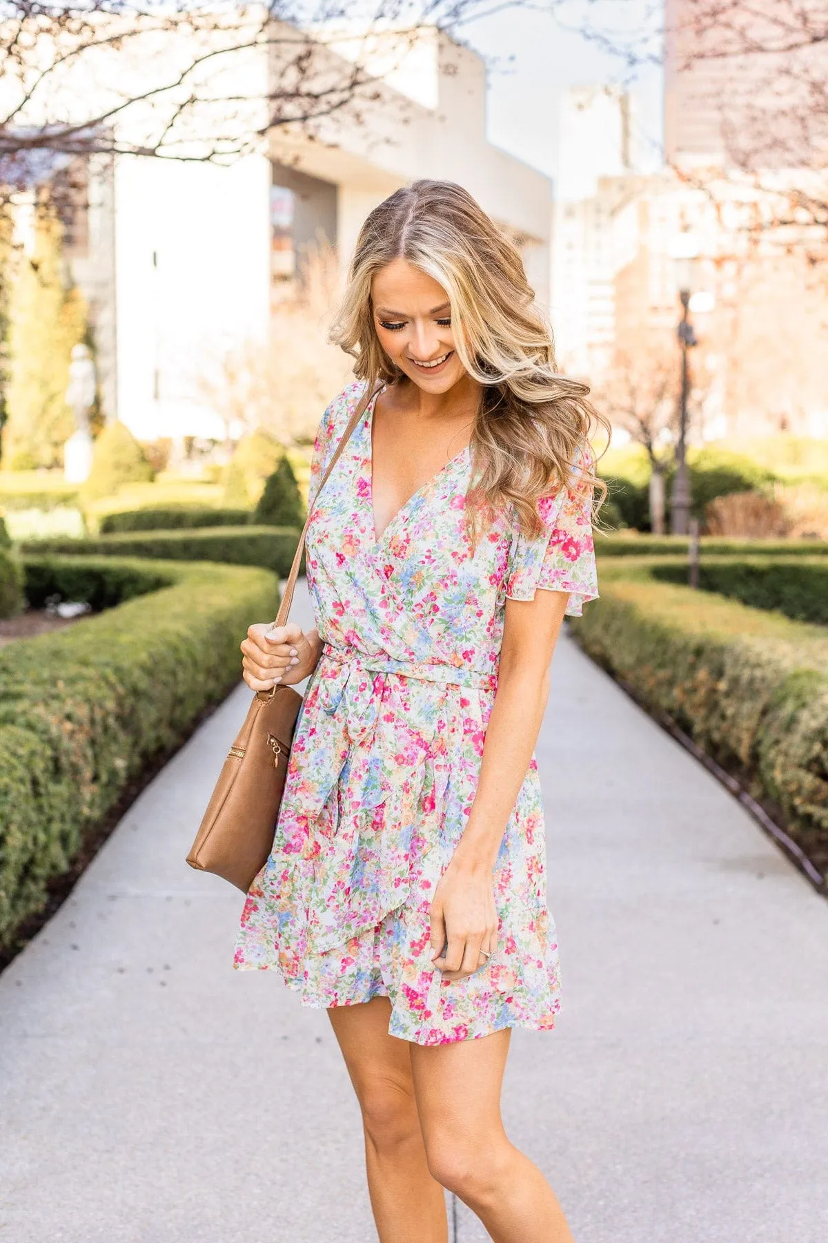Sitting In The Garden Floral Dress- Ivory