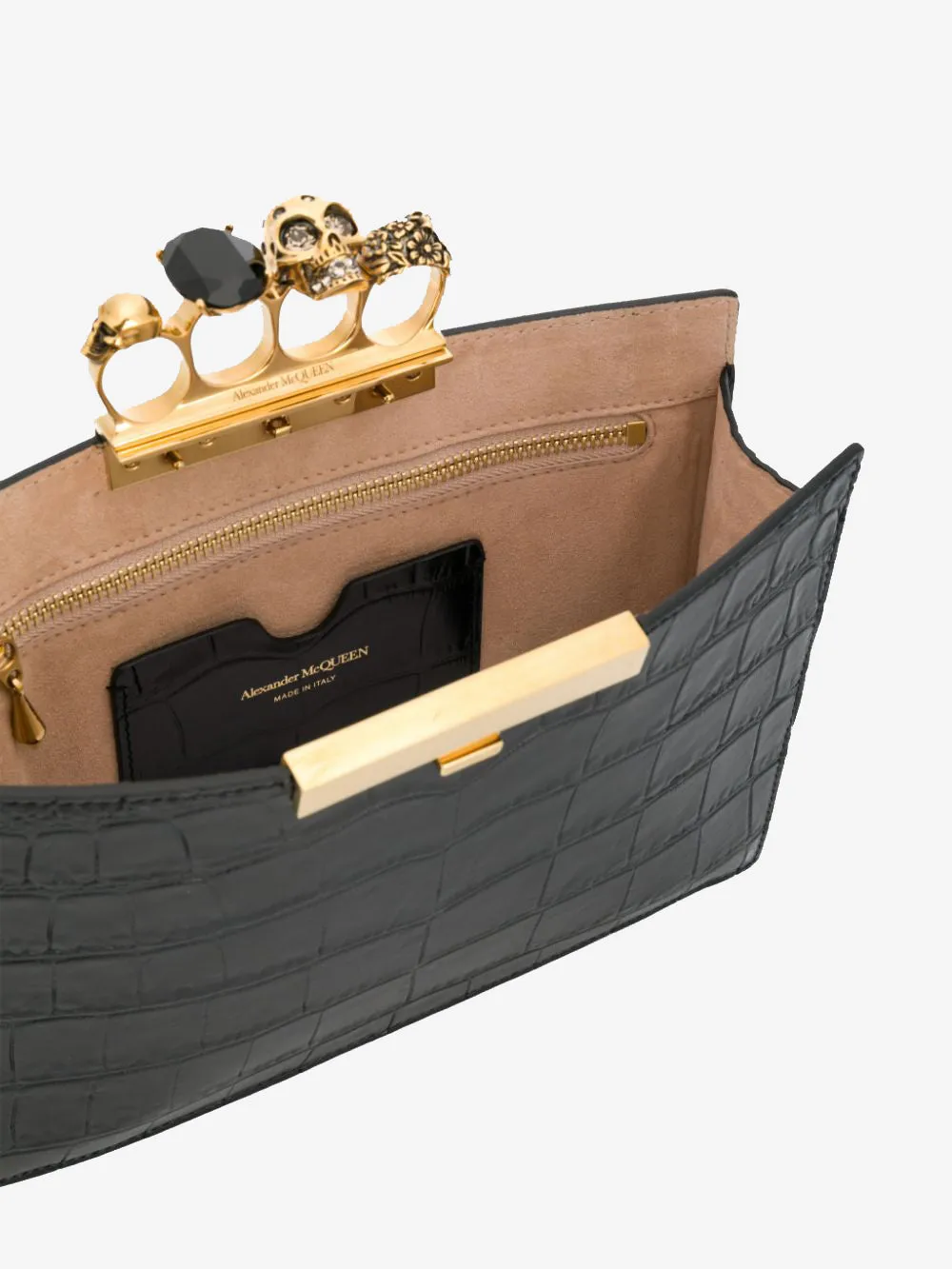 Small Four Ring Flat Pouch in Black