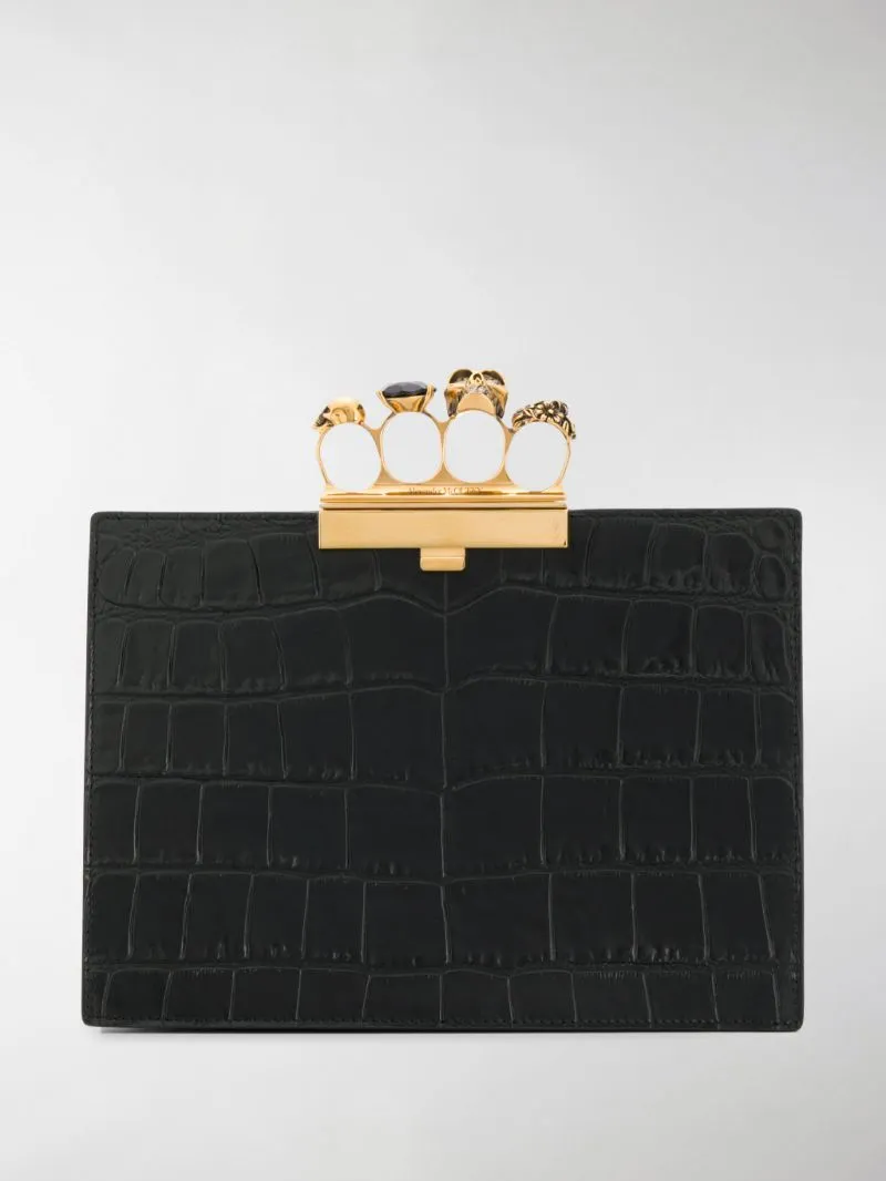 Small Four Ring Flat Pouch in Black