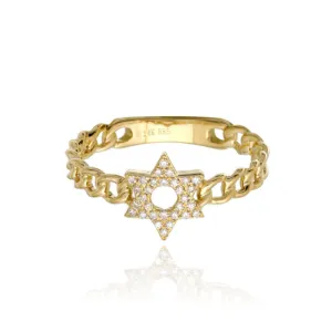 Small Pave Star of David Cuban Link Ring