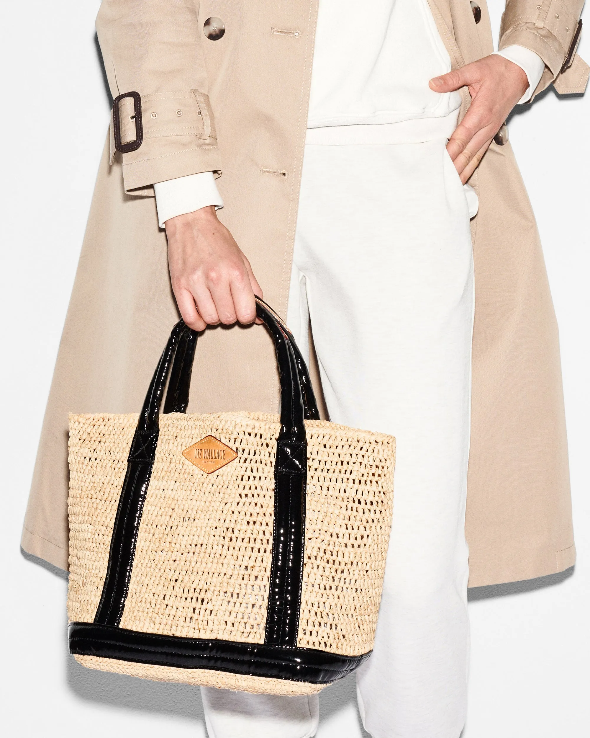 Small Raffia Tote | Black Lacquer